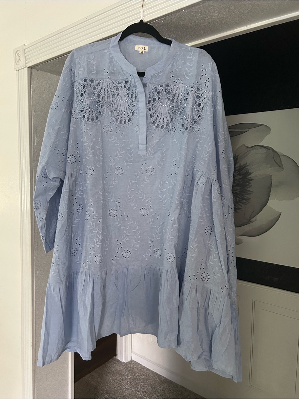 POL Pale Blue Eyelet Button Front Tunic